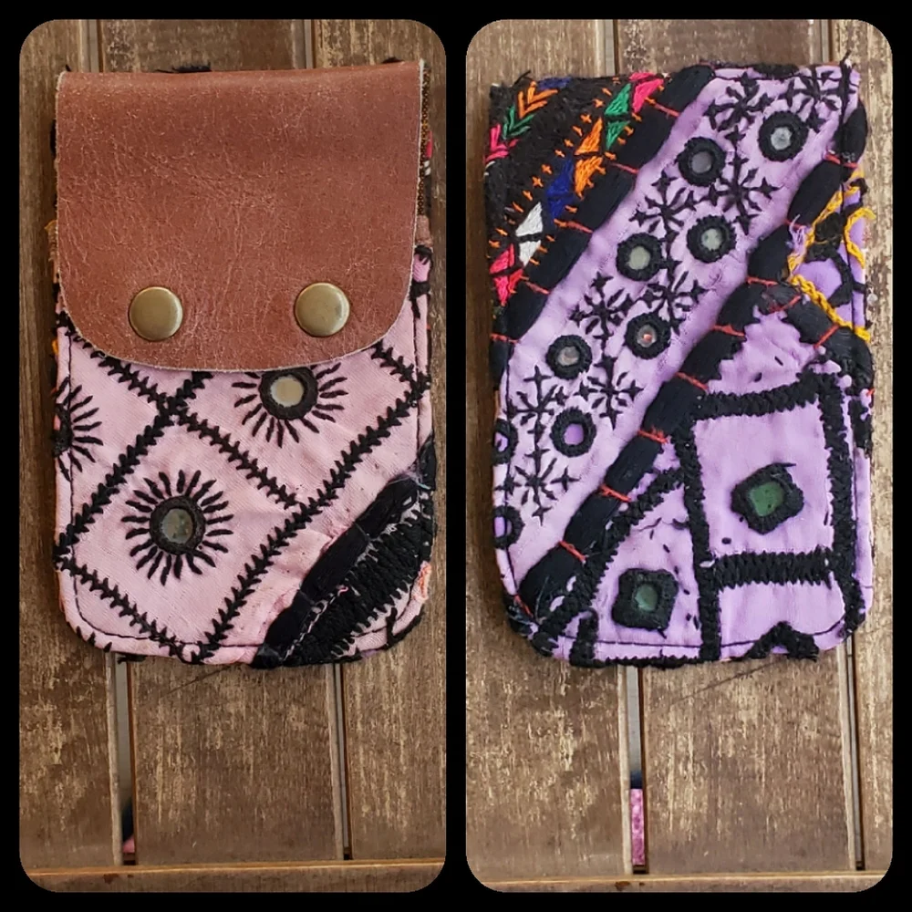 🪬🍄 Free People Boho Embroidered Repurposed vtg banjara hippie Wallet card case